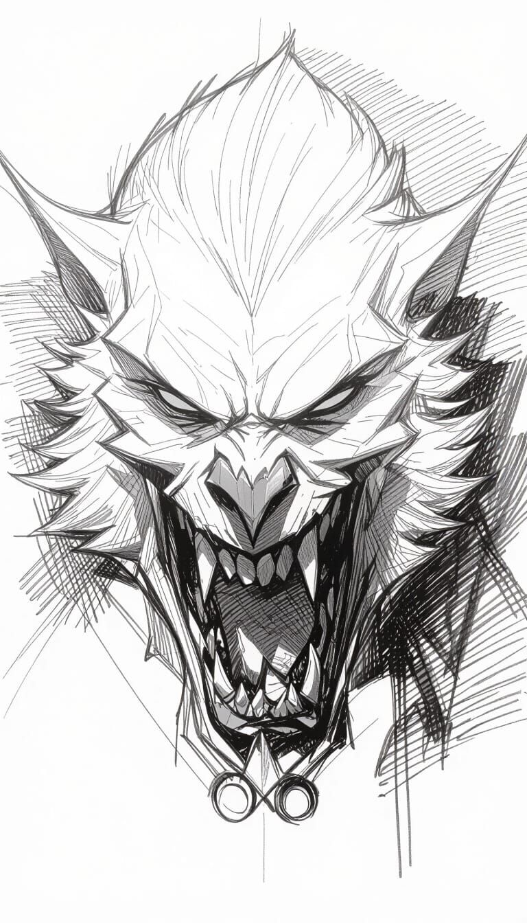 A detailed  version  black and white sketch 