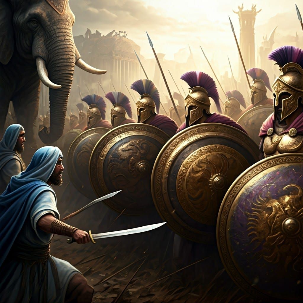 Epic Fantasy Battle Scene: Maccabean Warriors vs Greek Phala...