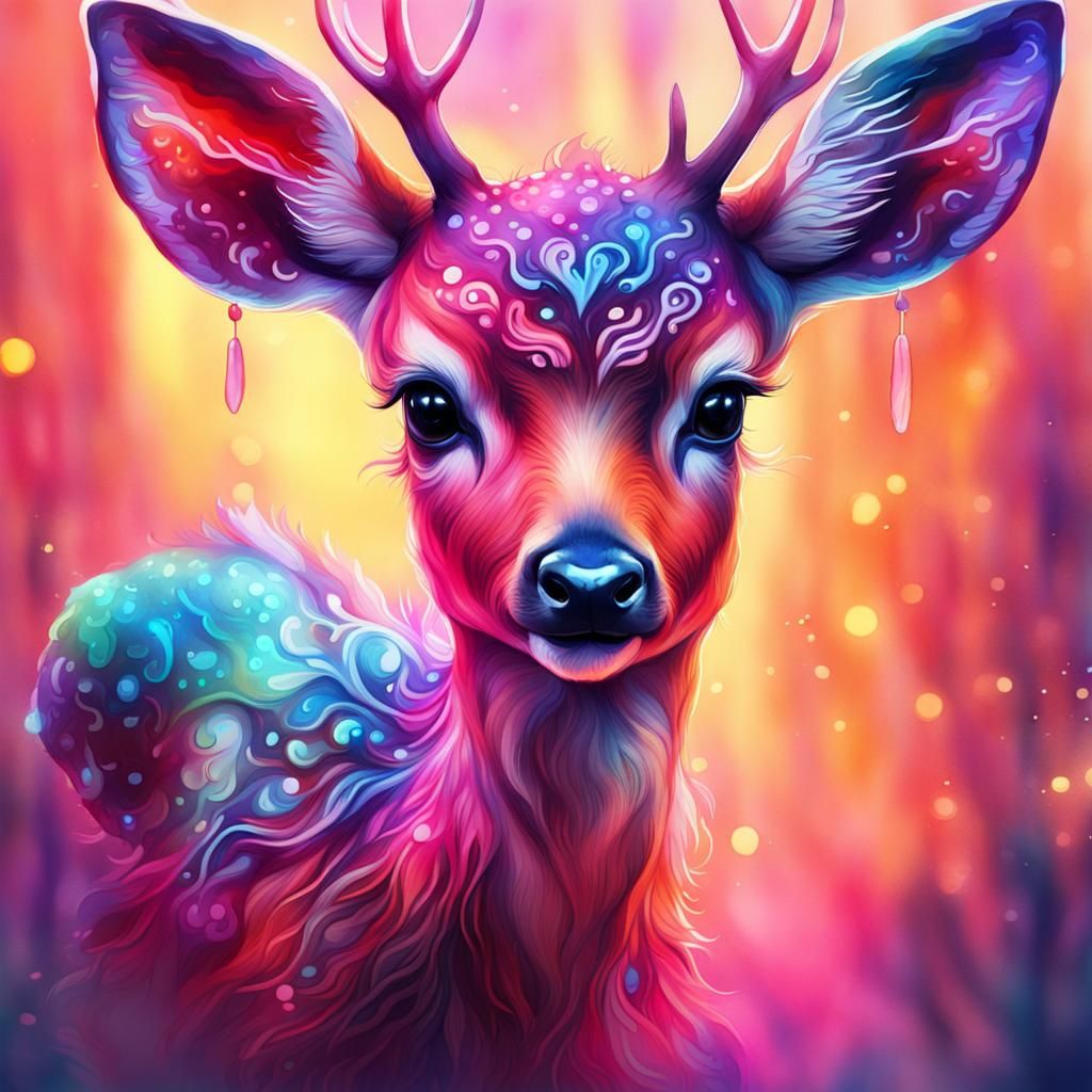 A vibrant neon baby deer