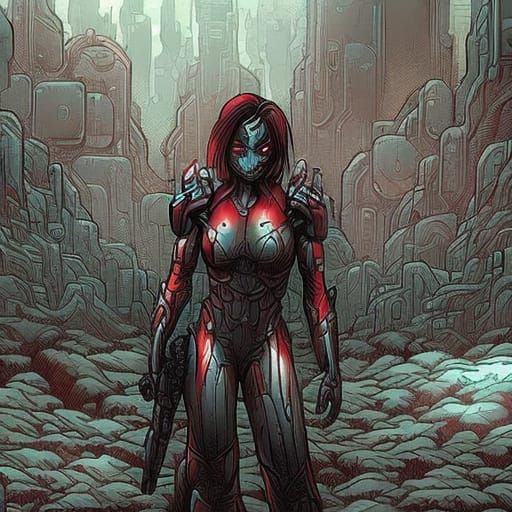 Cyborg girl in a wasteland