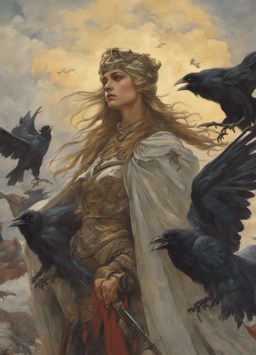 Valkyrie with Ravens - AI Generated Artwork - NightCafe Creator