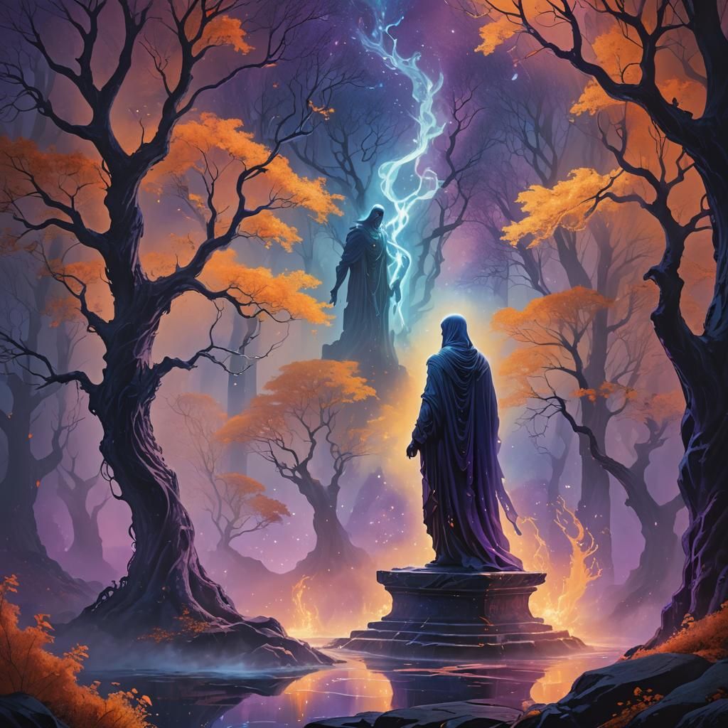 Ethereal Figure in Mystical Realm: Surreal Concept Art