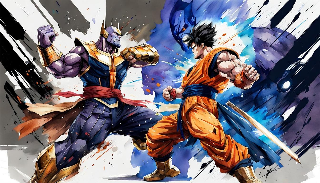 Thanos vs. Goku  by @MacMikkola