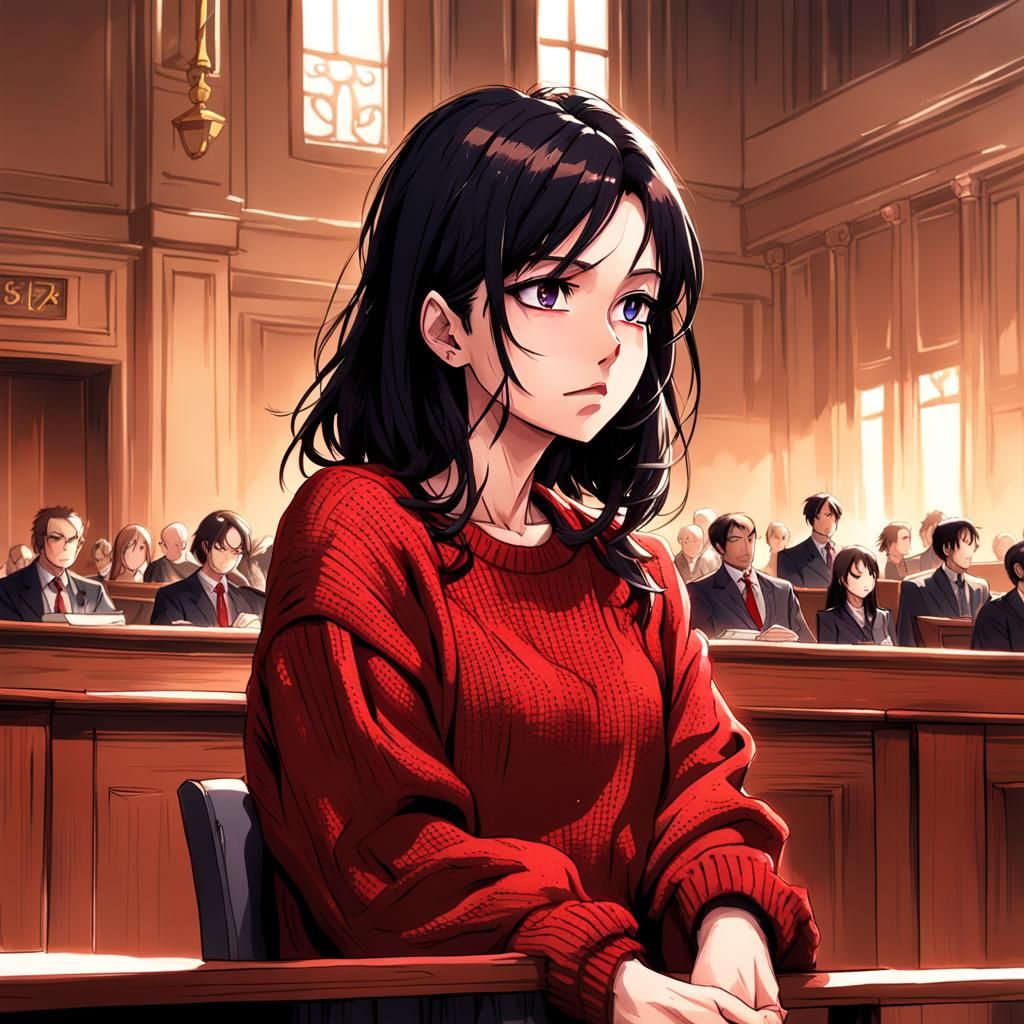 an attractive black-haired woman wearing a crimson sweater i...