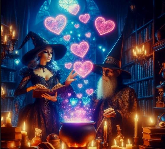 2/11/2025-Witch and Wizard Creating a Love Potion Art By Arc...
