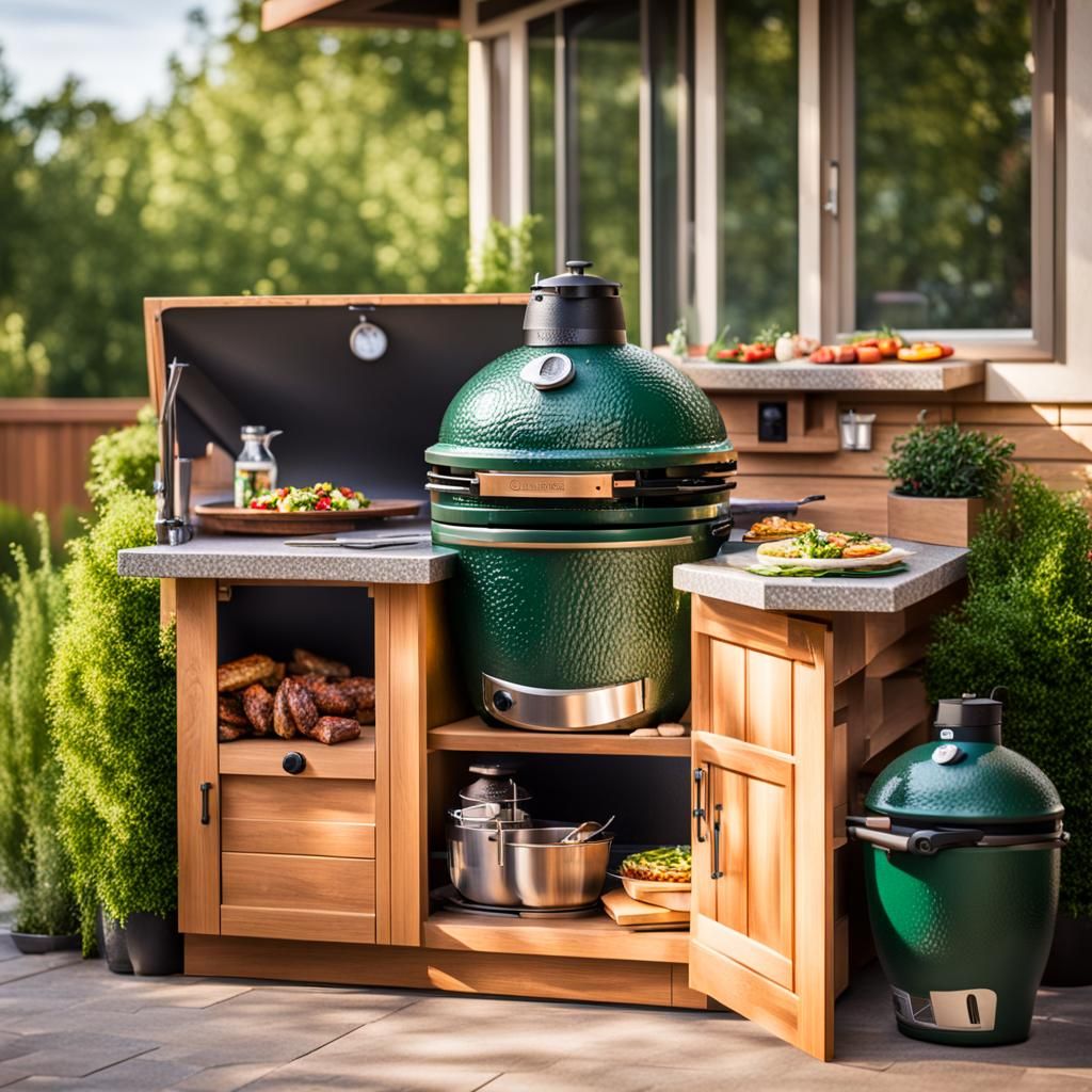 Small outdoor kitchen with big green egg and grill