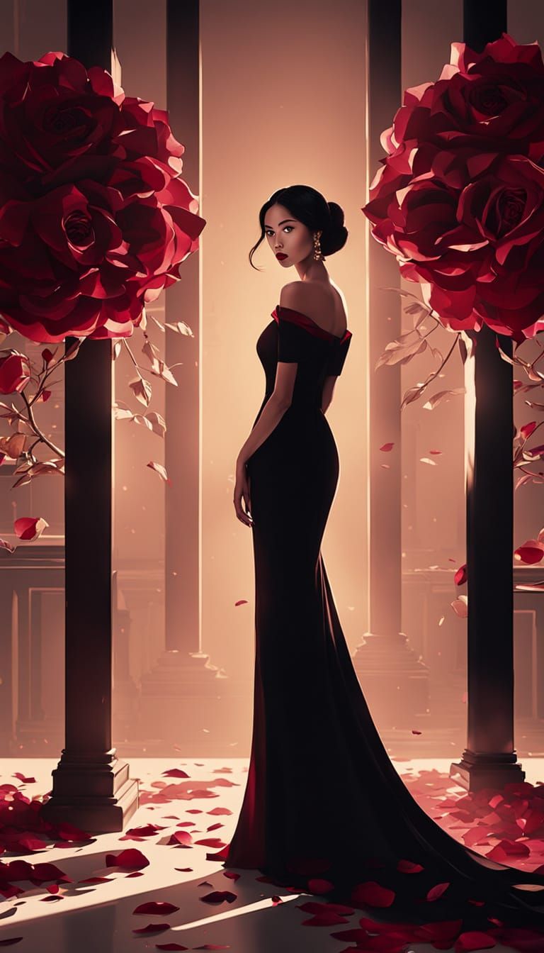 Eastern Beauty in Burgundy Qipao with Red Rose