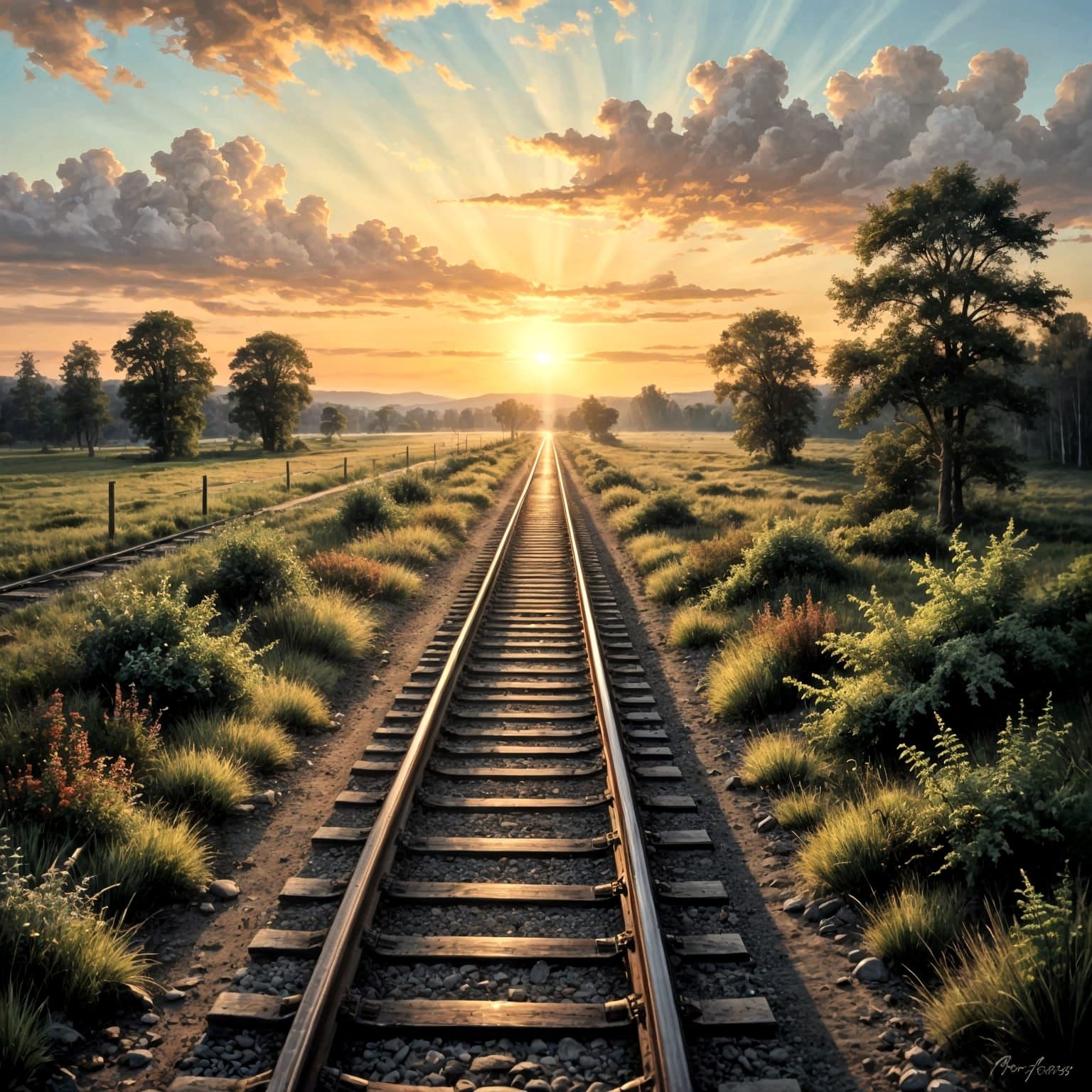 Railroad, sunrise  by @Tymelle