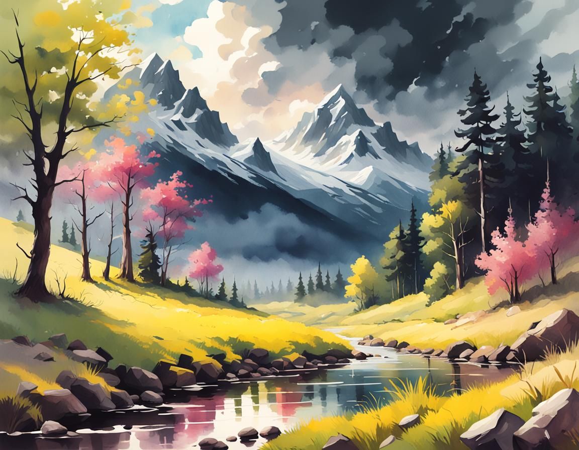 Spring Storm Watercolor Painting with Natural Lighting