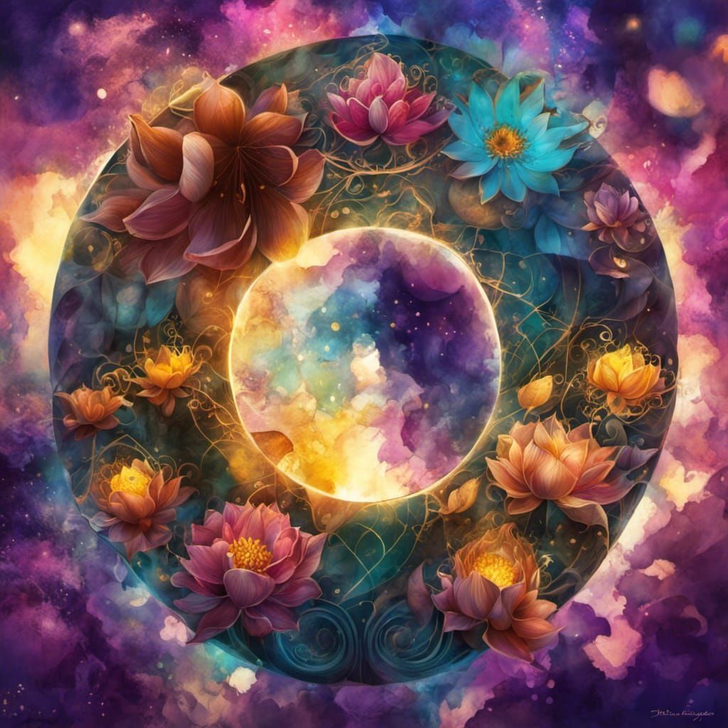 Intricate Golden Lotus Flower in Digital Painting