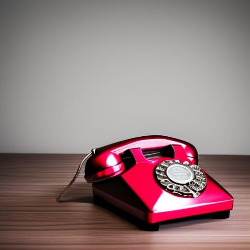 Metallic italian red phone and silver vintage rotary dial ph...