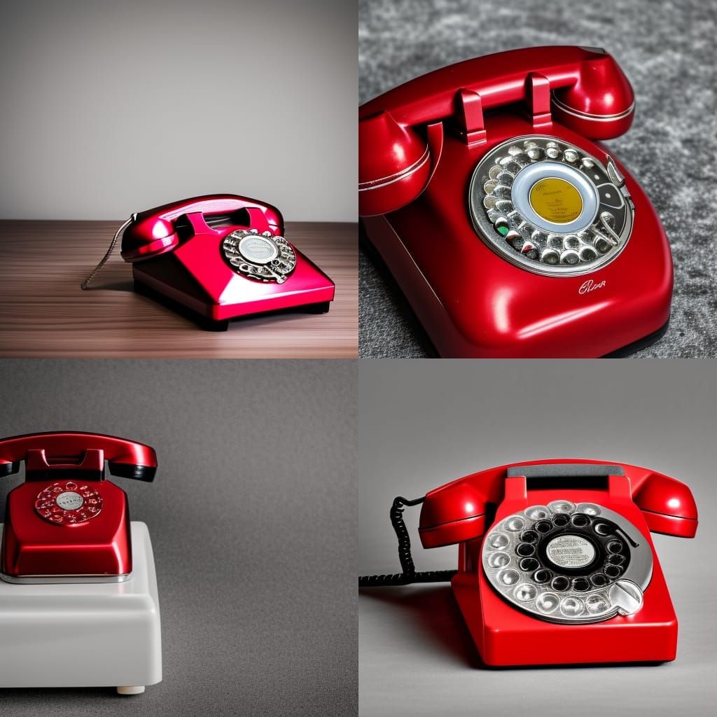 Metallic italian red phone and silver vintage rotary dial ph...