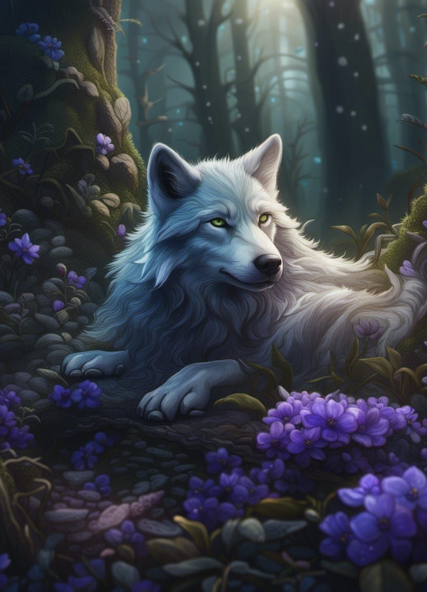 A blue-grey wolf in a forest - AI Generated Artwork - NightCafe Creator