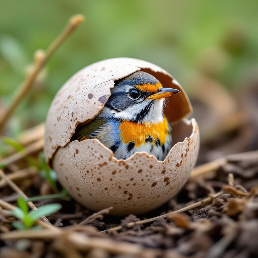 Colorful Bird Emerges from Egg