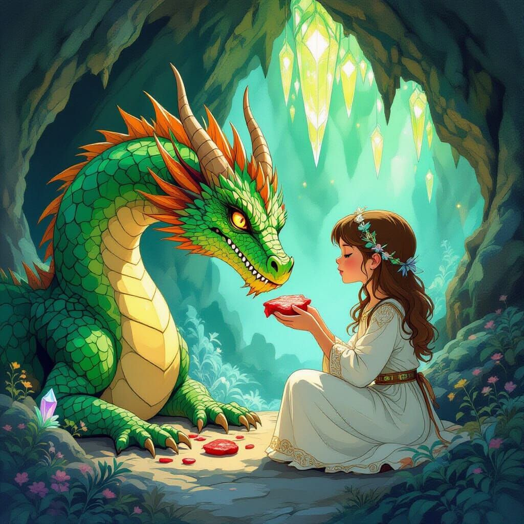 Girl Tames Fierce Dragon in Mystical Cave