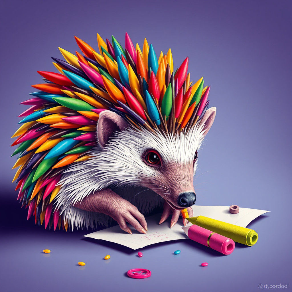 Vibrant Hedgehog Writes in Candy Art Style