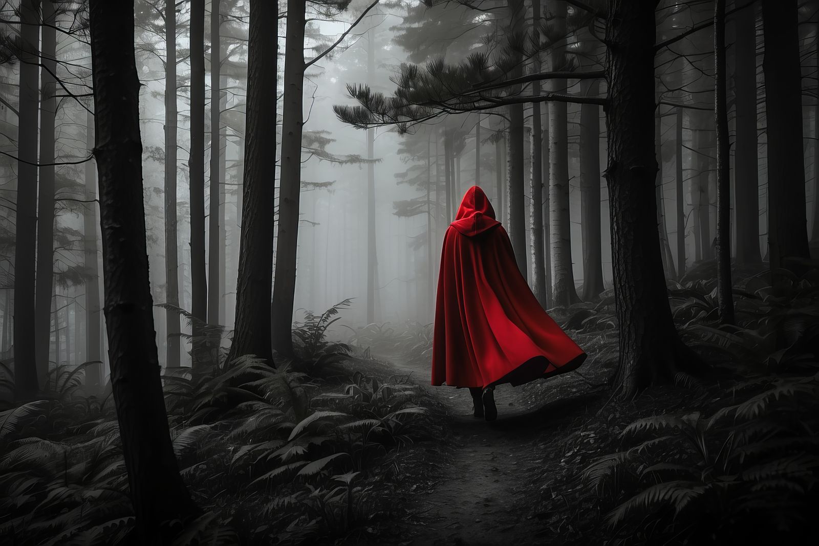Petit chaperon rouge dans la forêt