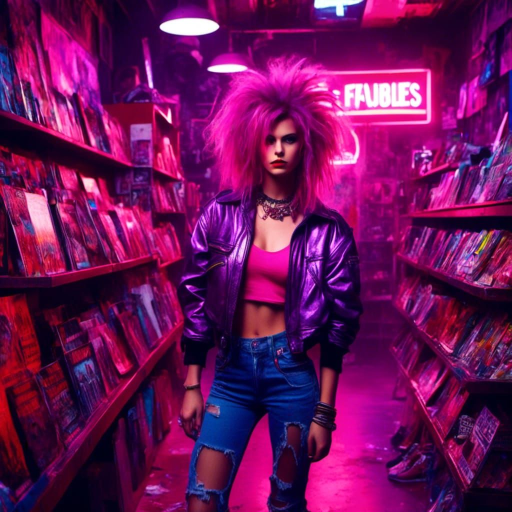 80s Punk Teen in a Comic Book Shop
