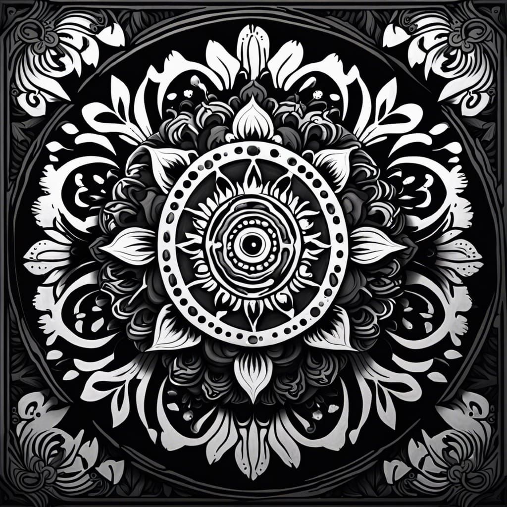 Hand drawn Mandala black and white stencil - AI Generated Artwork ...