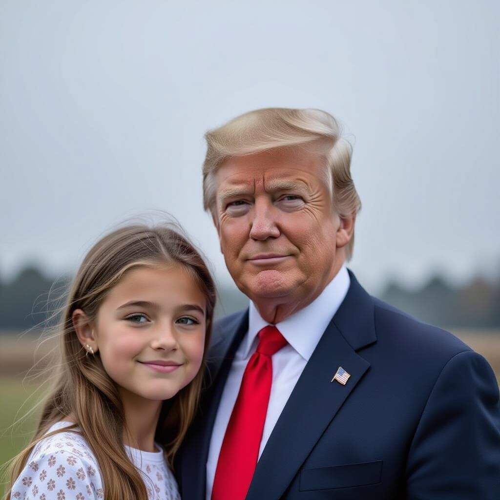trump with 12-year-old girl intricate details, HDR, beautifully shot, hyperrealistic, sharp focus, 64 megapixels, perfec...