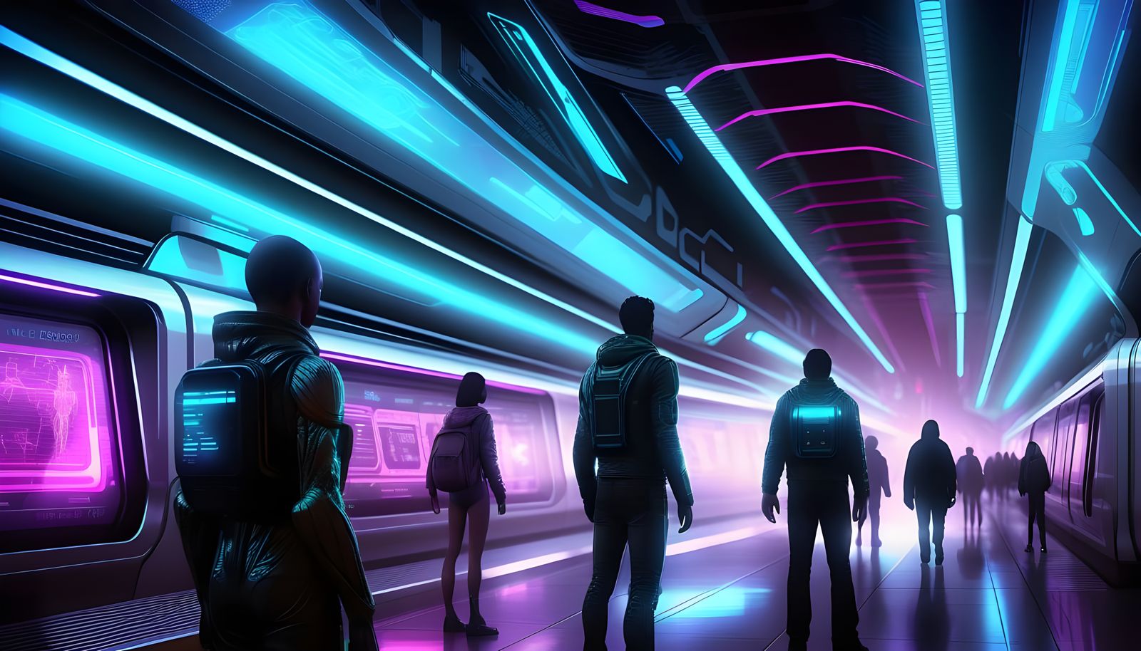 Cyberpunk City Dwellers Encounter Futuristic Humanoid Beings