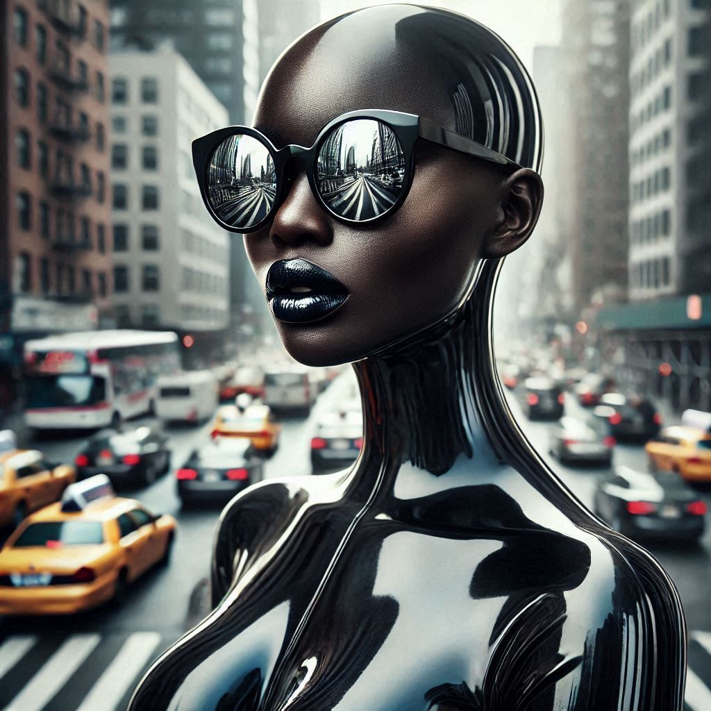 Reflecting a busy street