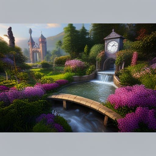 Clock Tower Garden AI Generated Artwork NightCafe Creator
