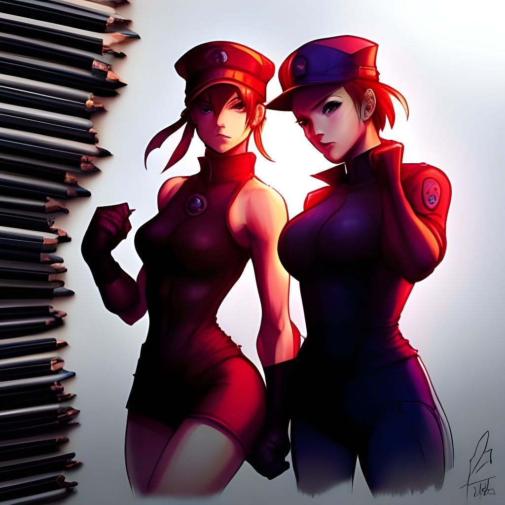 Sketch of Sakura and Cammy from Street Fighter
