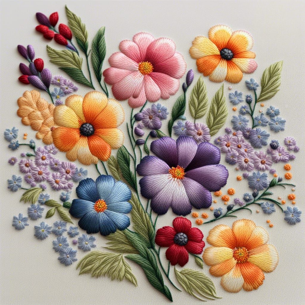 design an embroidery with a bouquet application of  small  d...