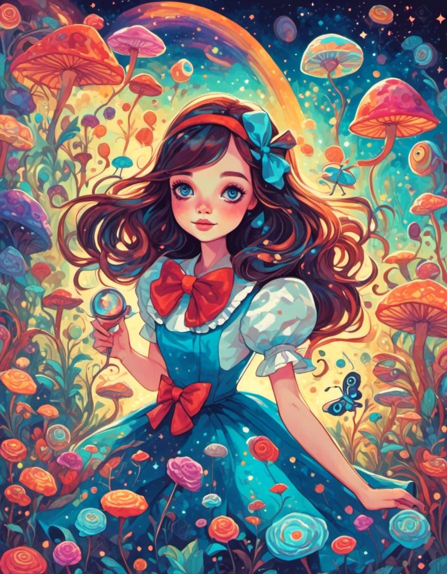 Alice in wonderland<lora:Psychedelic:1.0> Cosmic Illumination  