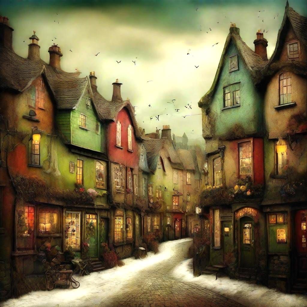Whimsical Scottish Town, Alexander Jansson Style