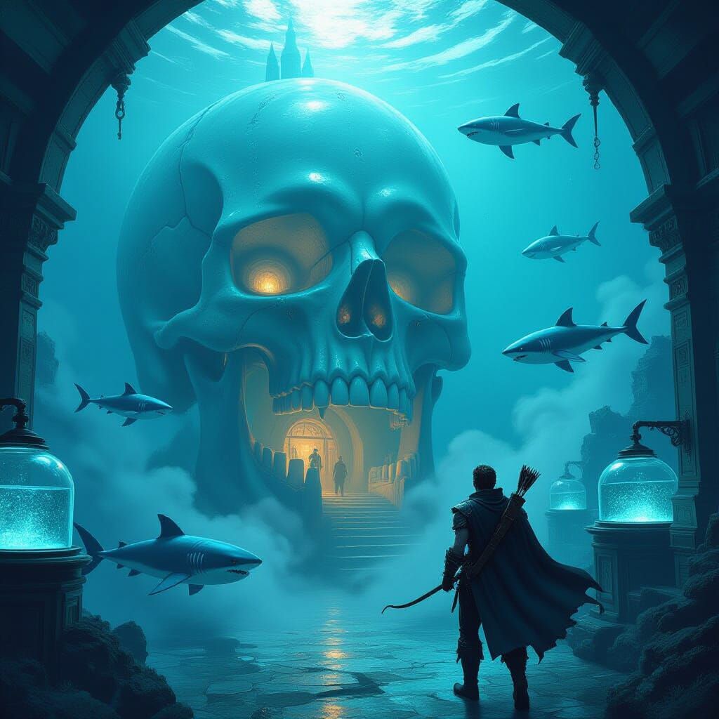 An underwater fortress shaped like a giant skull rests on the ocean floor, guarded by robotic sharks. Inside its glowing corridors of glass ...