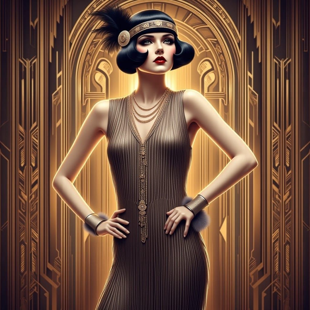 <lora:1920s flapper girls:1.0>1920s_flapper_girl, art_deco, Gatsby, glamour 