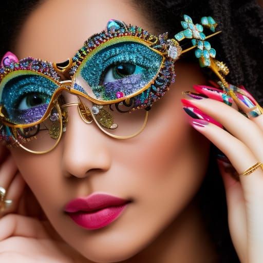 Beautiful Nerdy Goddess Wearing Crazy Ornate Jeweled Eyeglasses