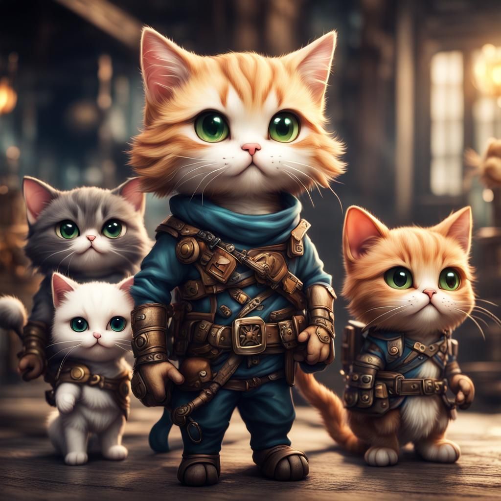 chibi cat adventuring party  by @undefined