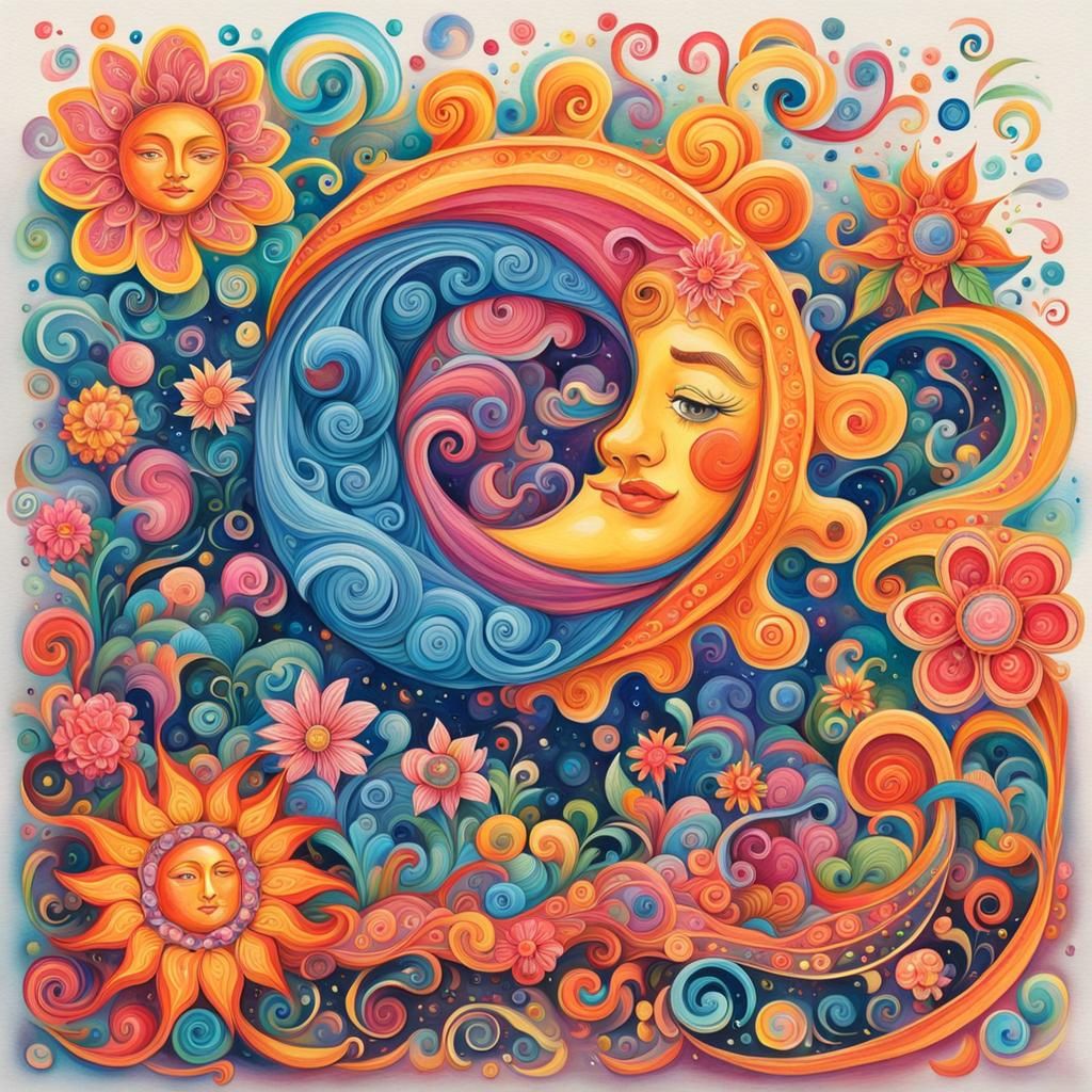 Sun moon with flowers - AI Generated Artwork - NightCafe Creator