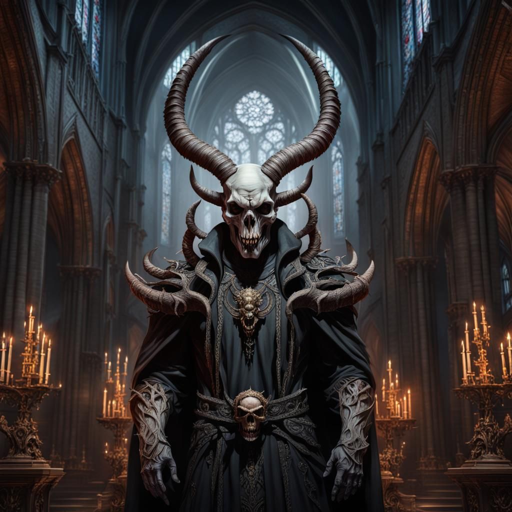 A highly detailed and realistic occult art of a demon with huge horns ...