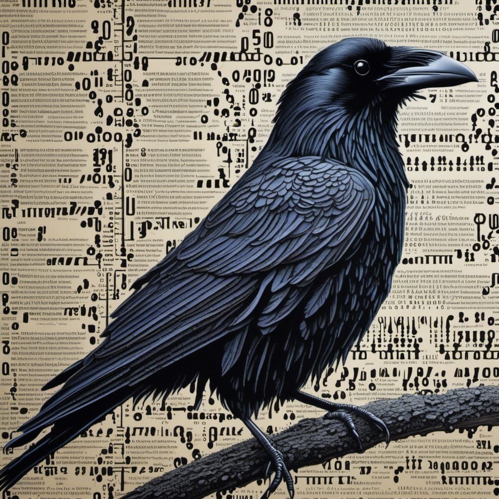 <lora:Binary Code:1.0> raven,  binary code, goth, hyperreal, intricately detailed 