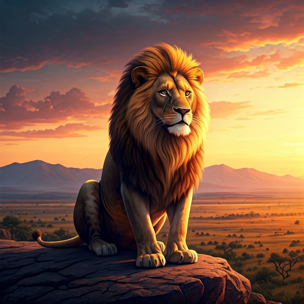 Majestic Lion on Savanna at Sunset