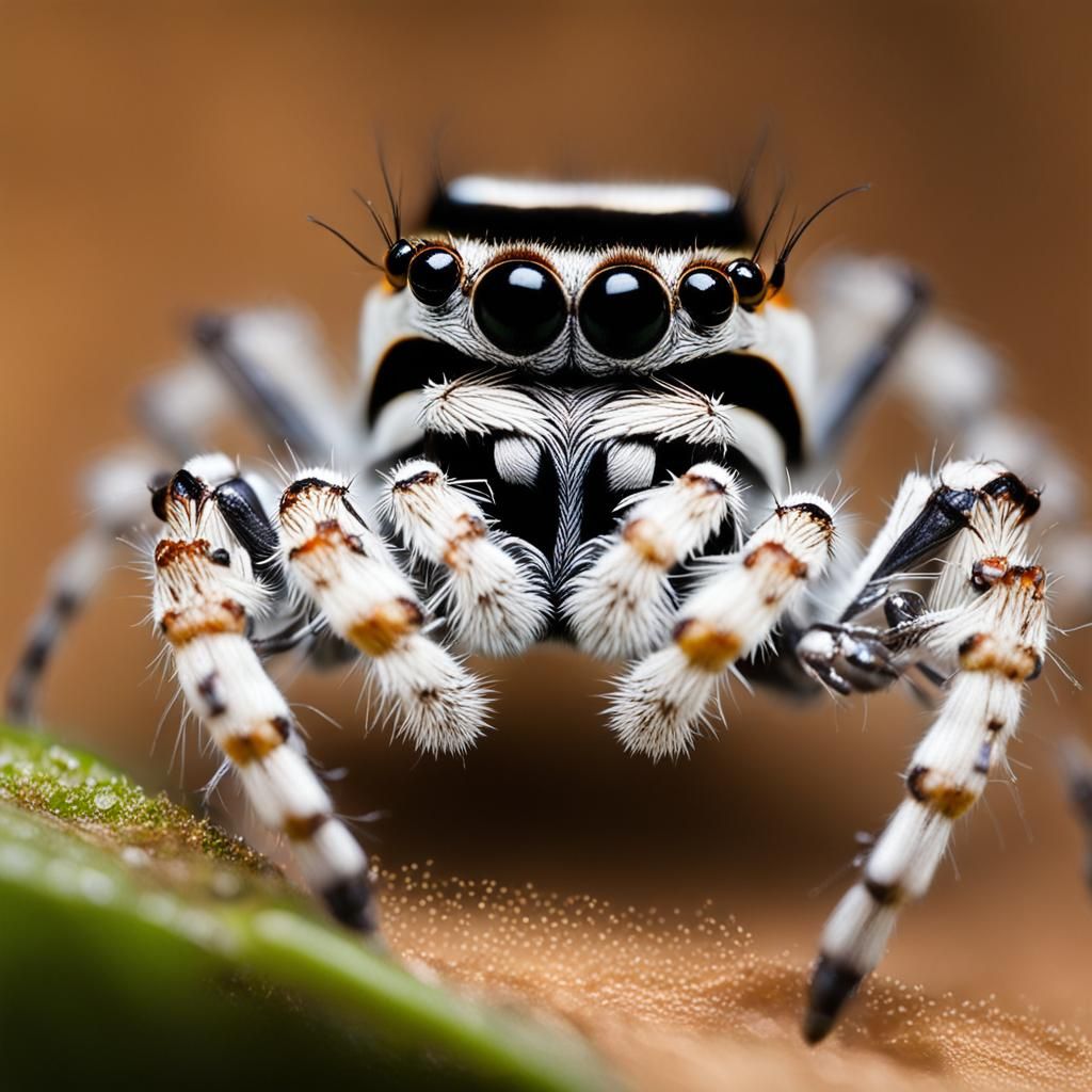 A closeup of a zebra jumping spider  by @Macbeth