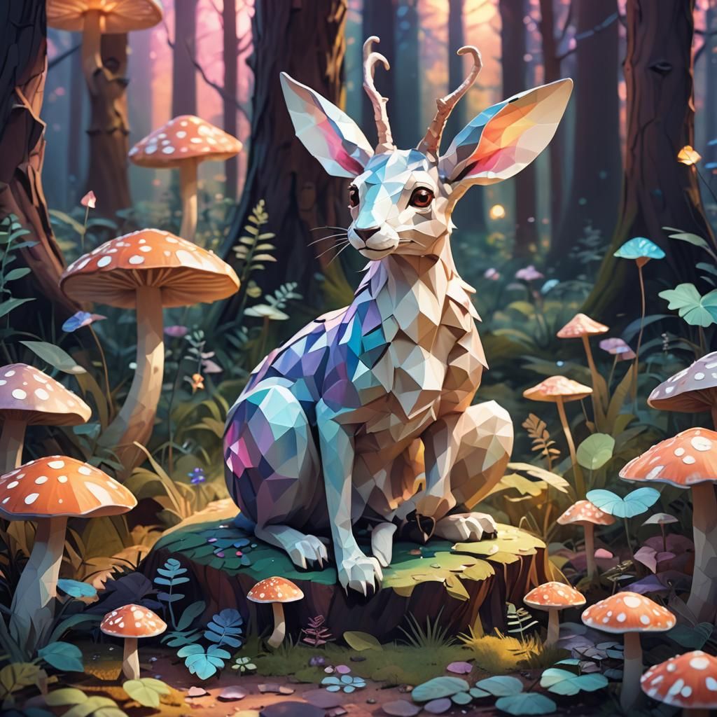 Whimsical Forest Creature in Low-Poly Art
