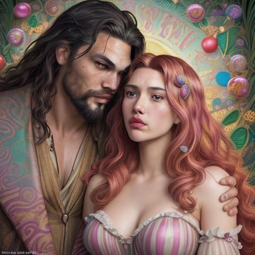 Jason Momoa and Scarlett
Johanson Pre-Raphaelite style. High...