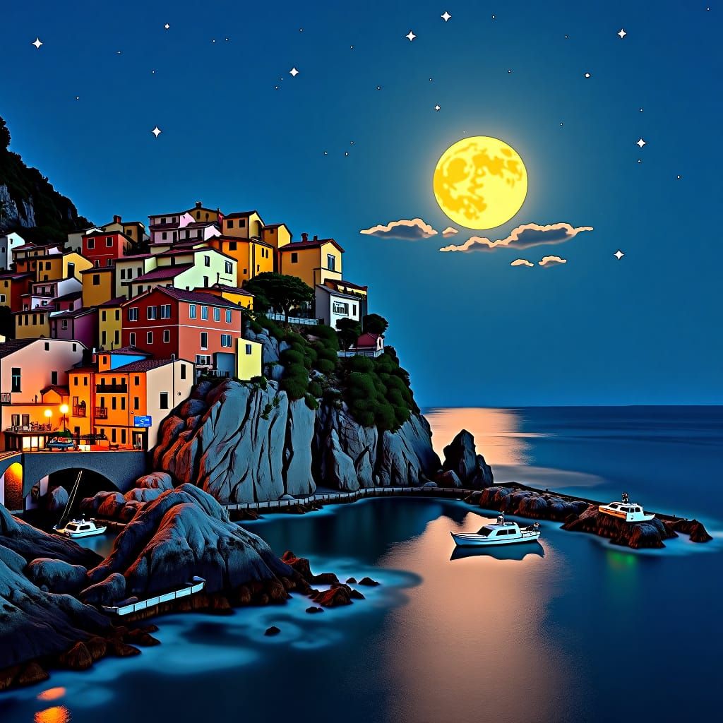 Cityscape and the moon