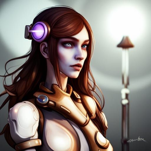Beautiful robot female revolutionary Holding picket sign tha...