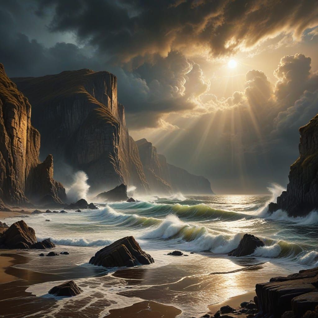 The sea whispers secrets in waves of blue, A timeless dance, both wild and true...  by @Caveman