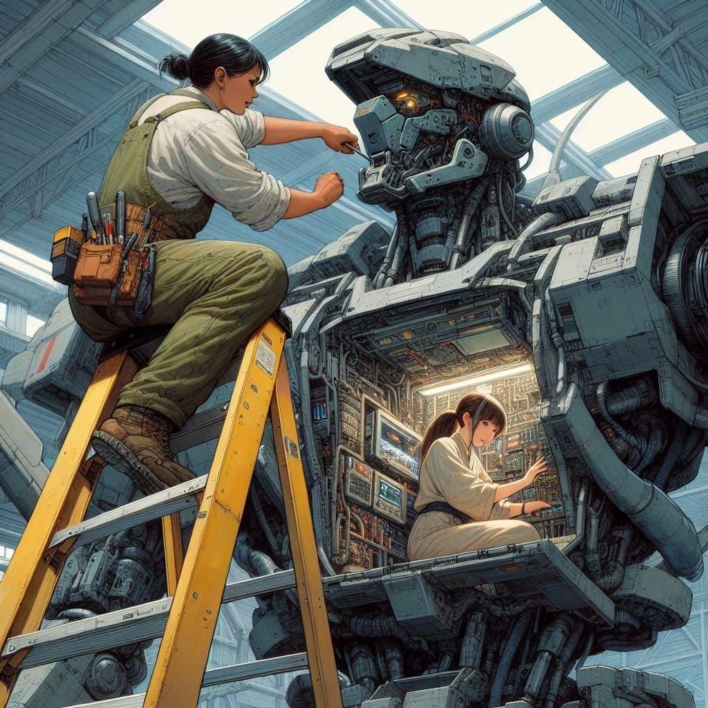 Mech Repair Team on ladder and in chest   by @David Myers