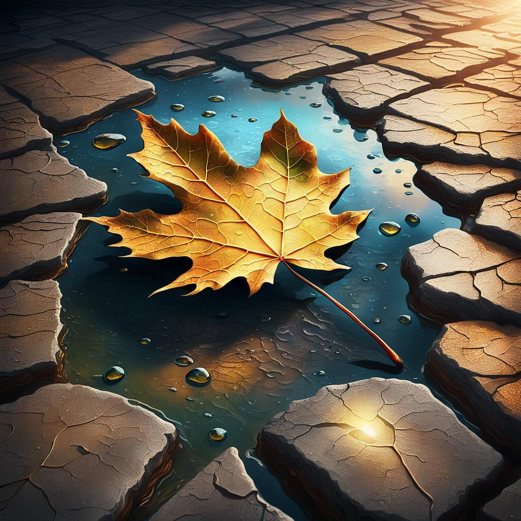 Fantasy Leaf Transforms into Glistening Puddle