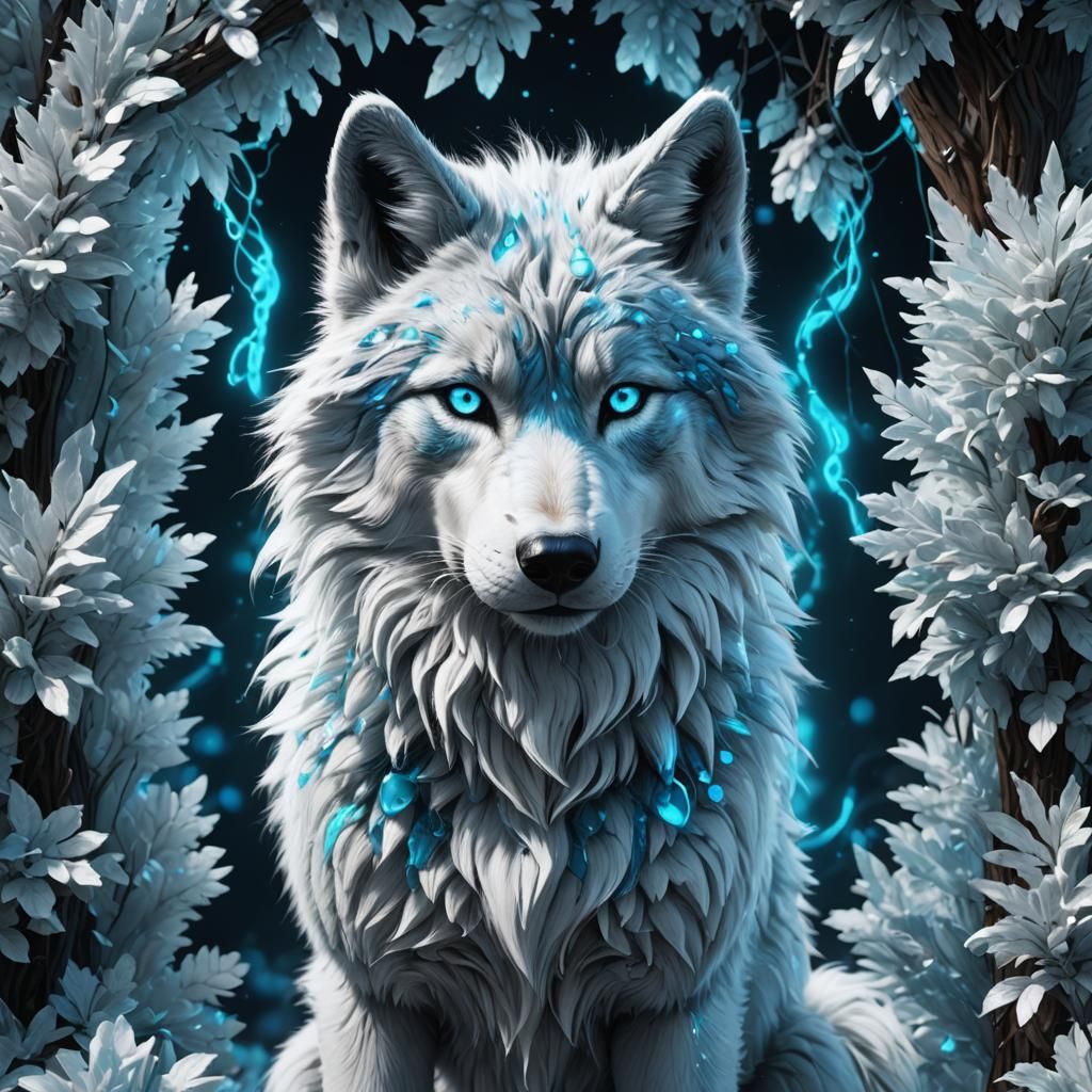 vibrant neon blue silver wolf furry fluffy neon blue fur wit...
