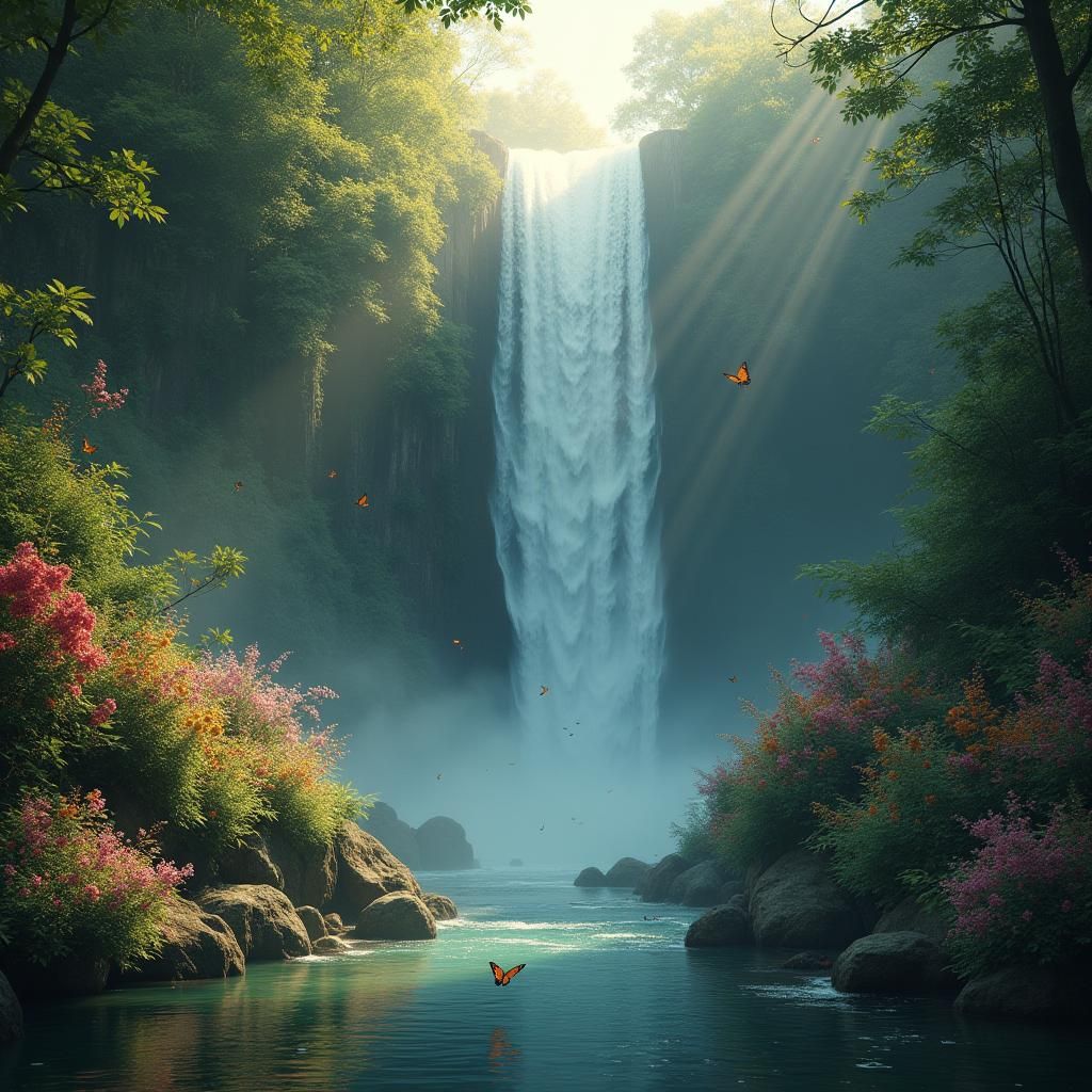 Enchanted Waterfall Scene in Fantasy Style