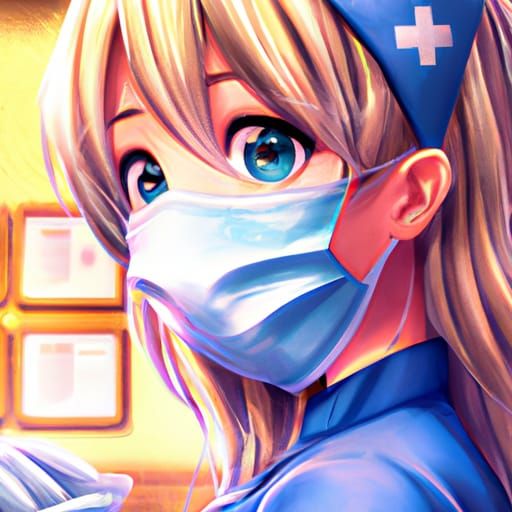 "an illistration of a cute nurse with stunning brown eyes an...